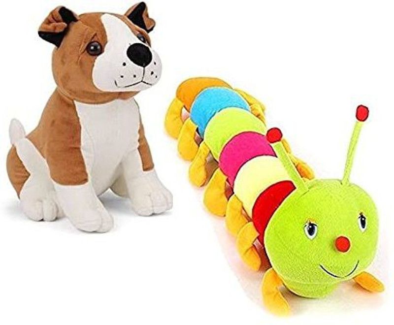 gvs toys Bull Dog & Caterpillar Soft Toy for Kids, Teddy Bear Size of 30 & 55cm - 30 cm  (Multicolor)