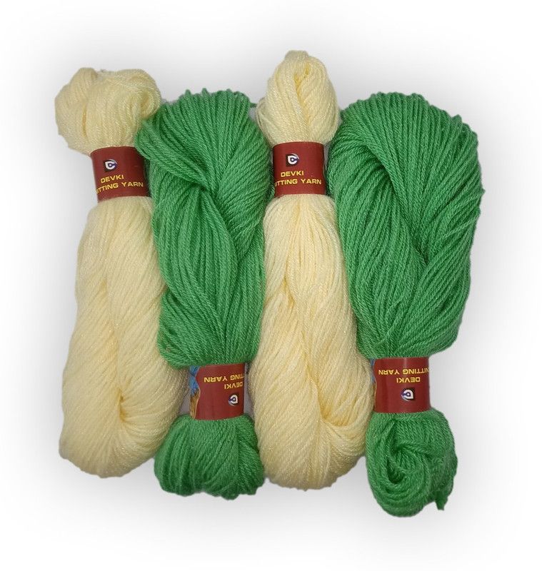 devki knitting yarn PACK OF 200 gm YARN . LIGHT CREAM AND SURF GREEN COLOR