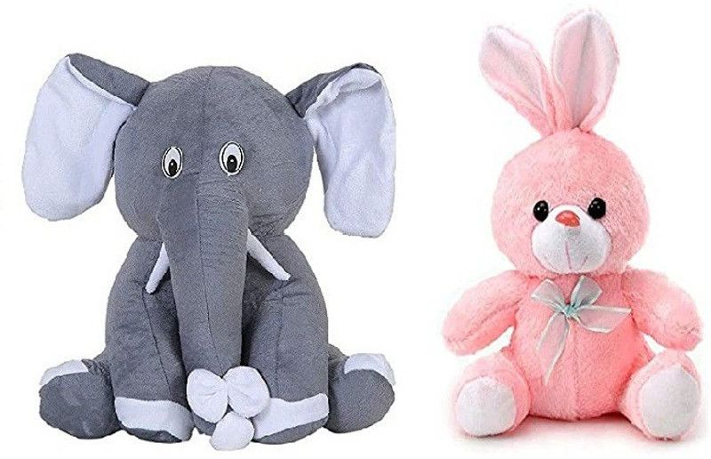 Bakku Toys Grey Elephant With Rabbit Gift For Kids Soft Toy - 28 cm  (Multicolor)