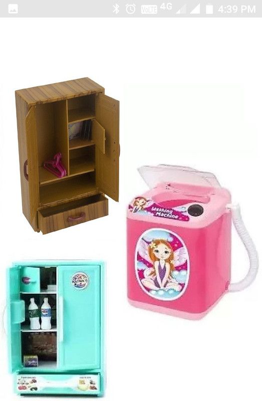 HMF BRIGHT CHOICE Toy washing m/c, Wood design store well, 2 door fridge /multicolor (pack of 3)