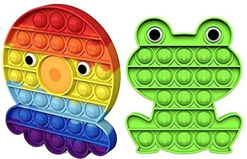 TEMSON Pop It Fidget Toy Push Pop Bubble Fidget Sensory Toy for Kids and Adults Fidget Popper Stress Reliever Sensory Fidget Poppers Pop It (Frog & Octopus) (2 in 1)  (Multicolor)