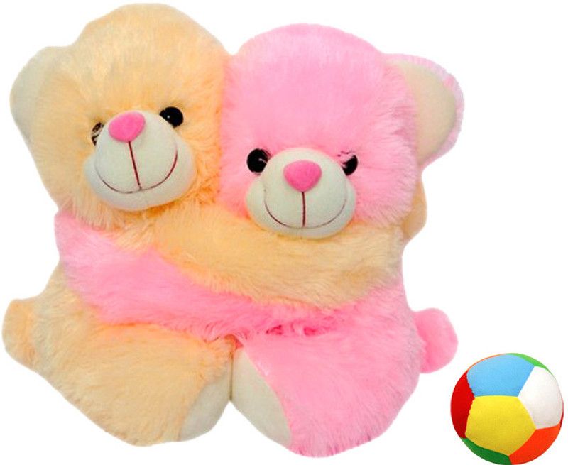 Saugat Traders Couple Teddy Bear with Soft Ball - 8 Inch  (Pink, Yellow)