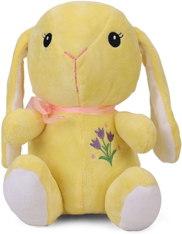 My Baby Excel Bunny with Ribbon and Embroidery Yellow Colour - 27 cm - 27 cm  (Yellow)