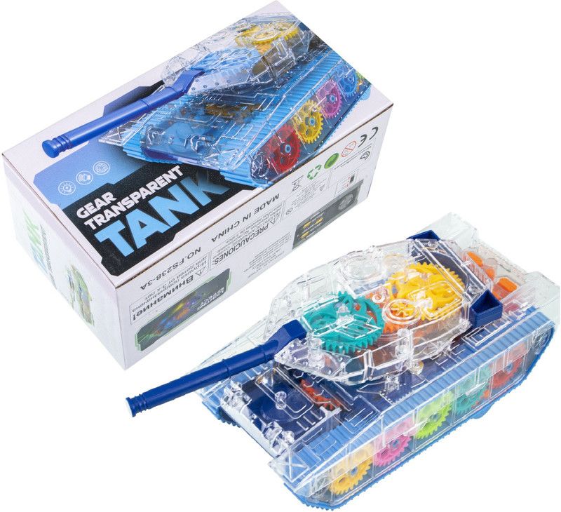 ToySurf ®Gear Army Transparent Mechanical Tank With 3D Lightning & Music (Age 3+)  (Multicolor)