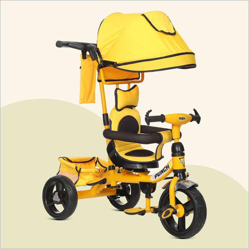 Dash 4 In 1 Baby Tricycle for Kids, With UV Protection Canopy & Parental Handle DT-550_PUNCH_4IN1 Tricycle  (Yellow)