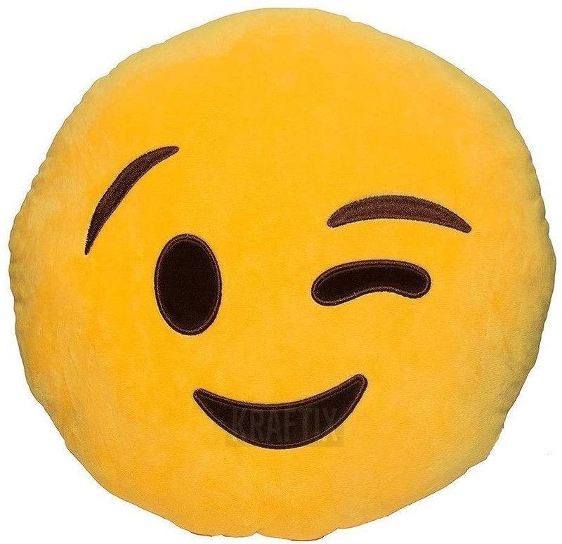 Kraftix Yellow Smiley Winking Pillow Cushion Stuffed Plush Soft Toy Doll Teddy Bear Animal For Girls Boys Kids Baby Car Birthday Home Decoration Cute Lovely Premium Quality KST360324 - 24 cm  (Smiley Winking)