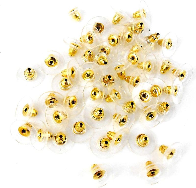 Crafto Golden Bullet Clutch Earring Backs with Silicone Pad Earring Pack of 100 pcs.
