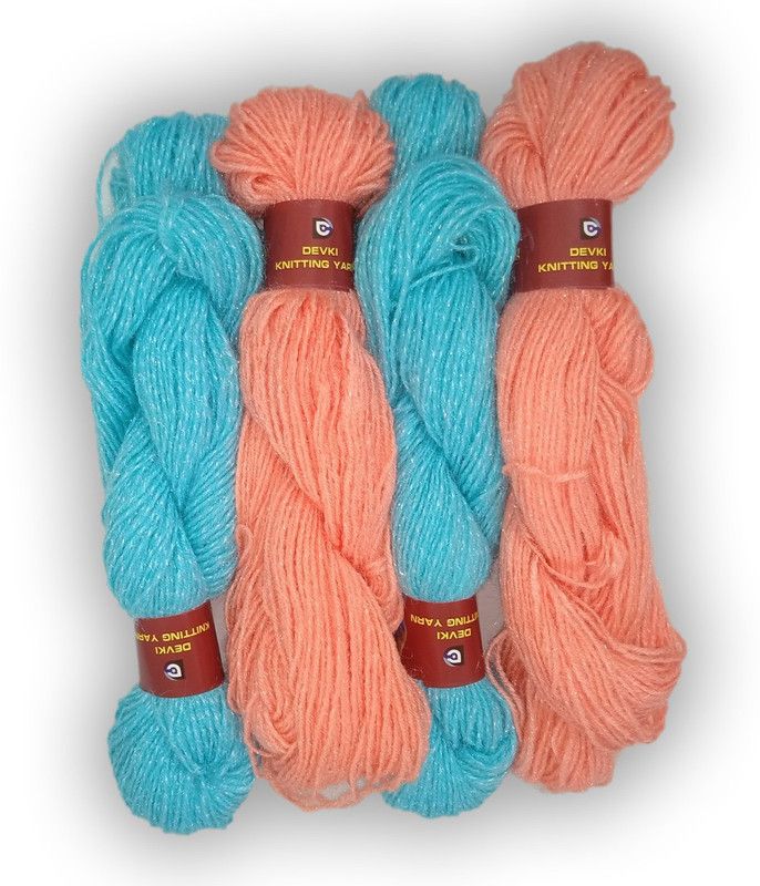 devki knitting yarn CHAMCHAM SHINY KNITTING YARN ( yarn weight-200gm) ARCTIC BLUE AND LIGHT PEACH MIX