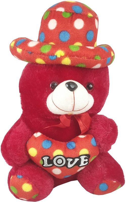 Uniqon (Size:18x28cm) Red Heart & Cap Teddy Bear Soft Fur Stuffed Toy for Birthday Gift - 28 cm  (Red)