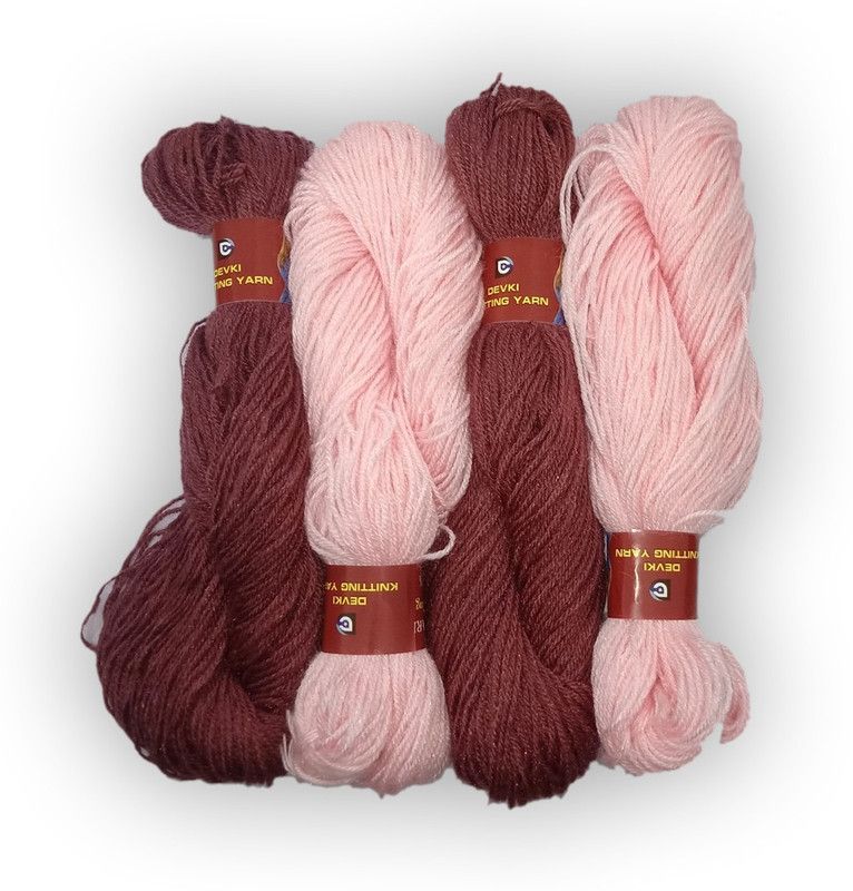 devki knitting yarn PACK OF 200 gm YARN . DARK BURGUNDY AND LEMONADE PINK COLOR