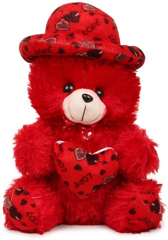 AK TOYS Stuffs Loving/Hug-Able/Big and Fluffly RED Cap with Heart Teddy Bear for Your Loving One - 30 cm  (Red)