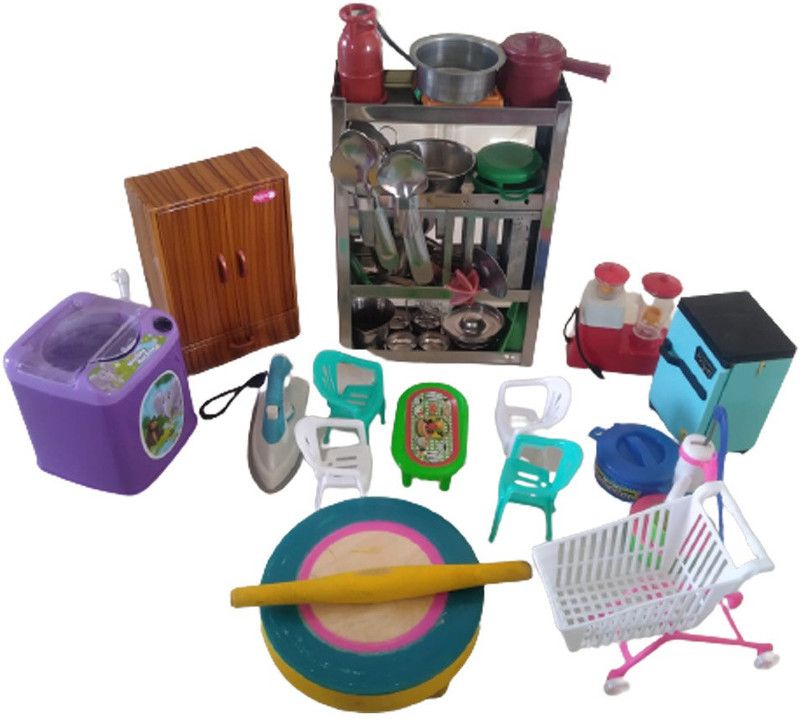 HMF BRIGHT CHOICE steel miniature kitchen set with miniature home appliance for kids(pack of 40)