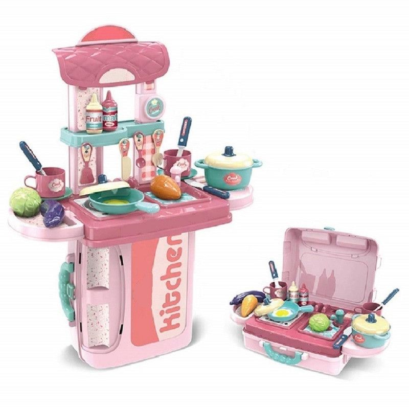 Ziya 3 in 1 Portable Cooking Suitcase Kitchen Accessories Set Cooking Toys - Little Chef Realistic Miniature Chefs Pretend Play Dessert Food Party Role Toy for Girls (Multicolor)