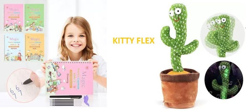 KITTY FLEX 4 Pack Magic Reusable Practice Copybook for Kids +Cactus toy  (Multicolor)