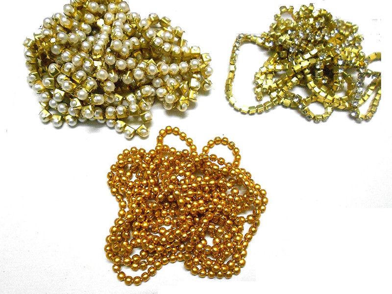 swing Stone chain,pearl chain,golden ball chain combo for jewelry making, each 1 meter