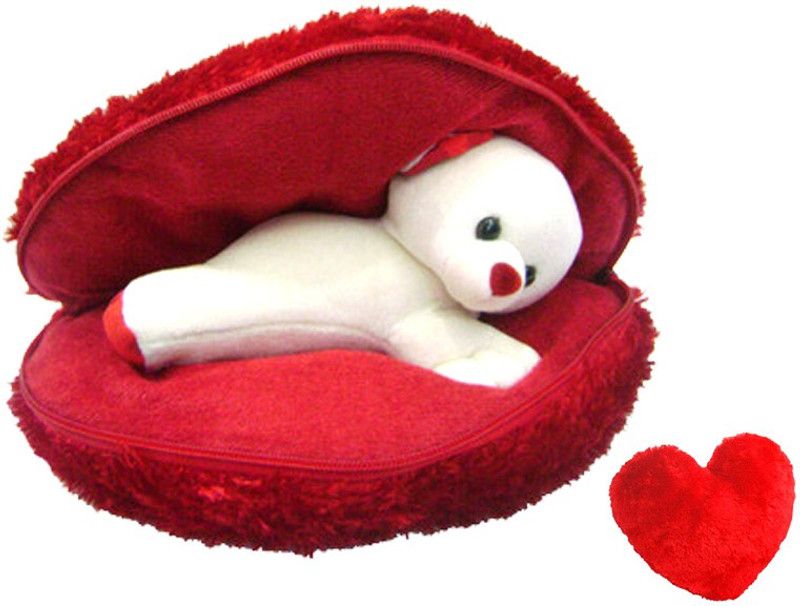 Saugat Traders Big Heart Teddy with Small Heart - 9.84 Inch  (Red)