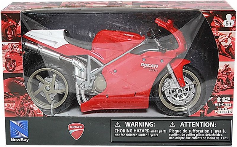NEW RAY 1:12 Scale, Die-Cast Ducati 998S Motorcycle  (Red, Pack of: 1)