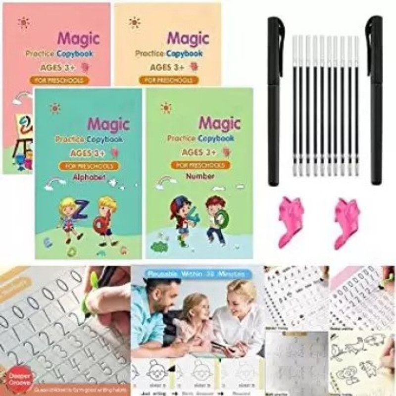Howitt Sank Magic Book 4 Magic Book, 1 Pen, 1 Refill & 1 Grip for Kids  (Multicolor)