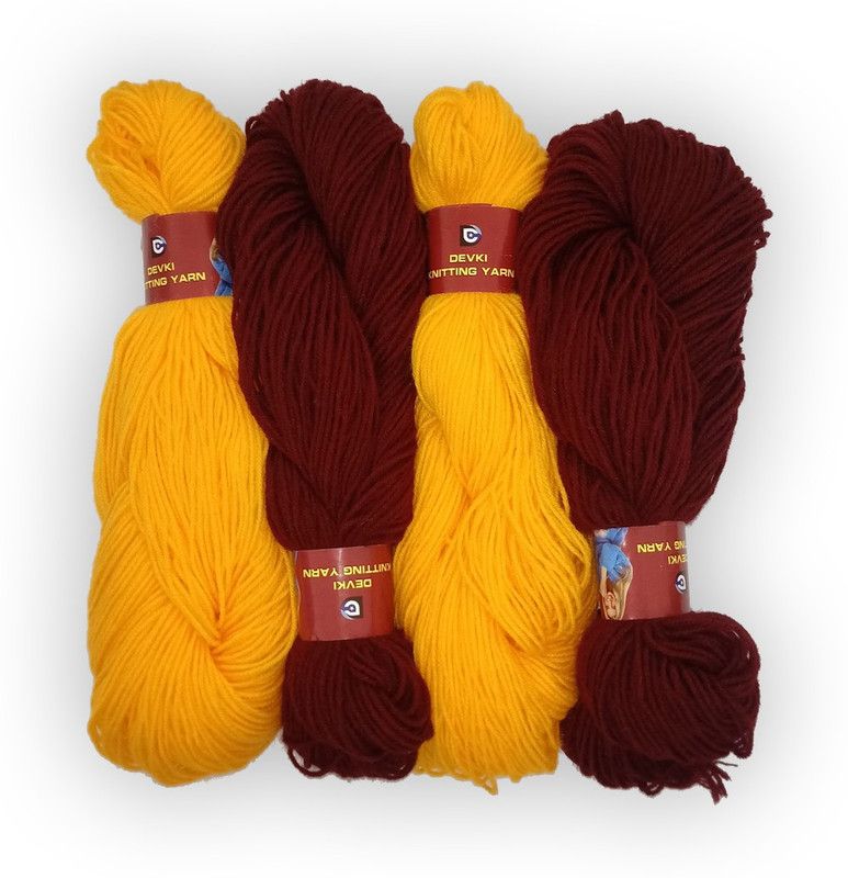 devki knitting yarn 100% ACRYLIC YARN. YELLOW AND MAROON COLOR