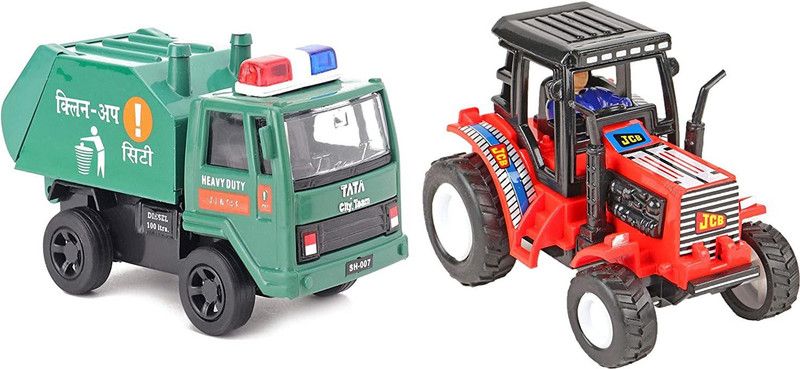 Joy Stories Pull Back Cars for Kids, Set of 2 CleanUp City Garbage Truck & Farm Tractor Toy, Openable Parts Pull Back Action Utility Vehicle Toys for Boys & Girls  (Multicolor)