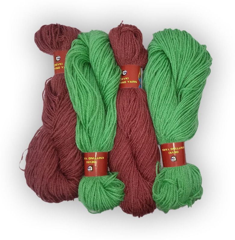 devki knitting yarn PACK OF 200 gm YARN . DARK BURGUNDY AND SURF GREEN COLOR