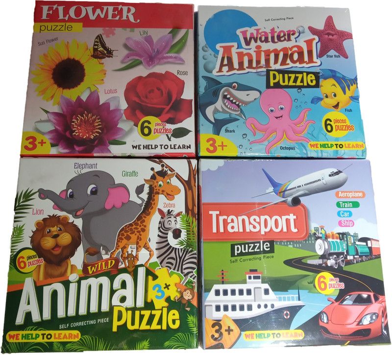 LittleDaring Jigsaw Puzzles Game for Kids Flowers Puzzle Water Animals Puzzle Transport Puzzle Animal Puzzle for Old Kids and Above Toy Game and Gifts for Boys & Girls  (6 Pieces)