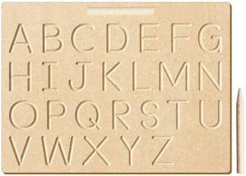 Haulsale Montessori English Alphabet Wooden Tracing Board - Capital/Uppercase Letters - Montessori English Learning/ Wooden Montessori Learning Skills and Writing Practice  (Beige)