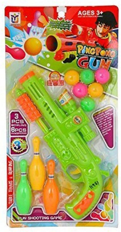 lifestylesection Bowling Game with 6 Balls, 1 ping Pong Gun and 3 Bottles (MULTI COLOR) Guns & Darts  (Multicolor)