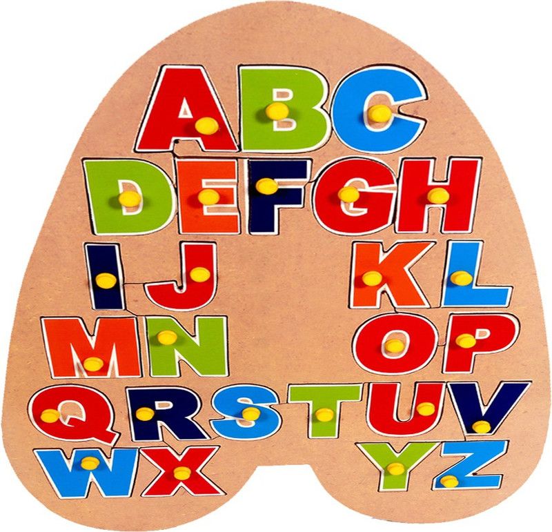 Toyvala WOODEN A-Z ENGLISH ALPHABET/LETTERS CAPITAL/UPPERCASE IN A CUTE A SHAPED TRAY EASY TO LEARN LEARNING EDUCATIONAL BOARD  (Brown)