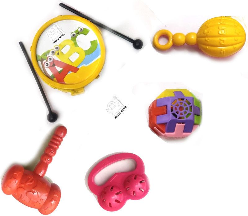 White Devil Rattle Set Toddlers, Infants - Colorful Baby Rattles 5 PCS (Multicolor) Rattle  (Multicolor)