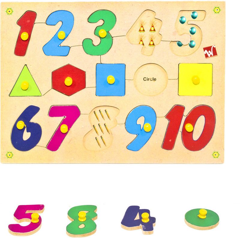 Toyvala WOODEN 1-10 COUNTING/NUMERALS WITH VARIOUS GEOMETRICAL SHAPES EASY TO LEARN LEARNING EDUCATIONAL BOARD  (Multicolor)