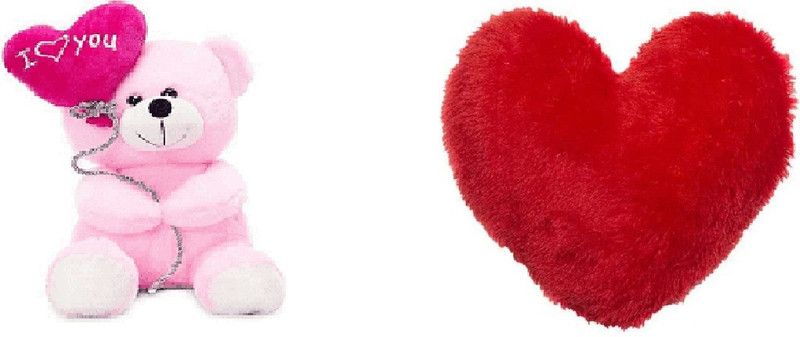 tgr CUTE RED PILLOW + BALLON TEDDY - 25 cm  (Multicolor)