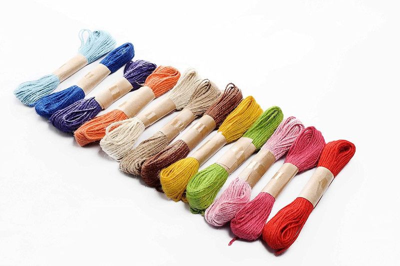AlevanArt Jute thread for Art n Craft pack of 12 colours ( 5 meters each)