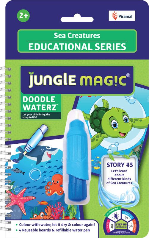 Jungle Magic Doodle Waterz Education Series - Sea Creatures (Reusable Water-Reveal Colouring Book With Water Pen)