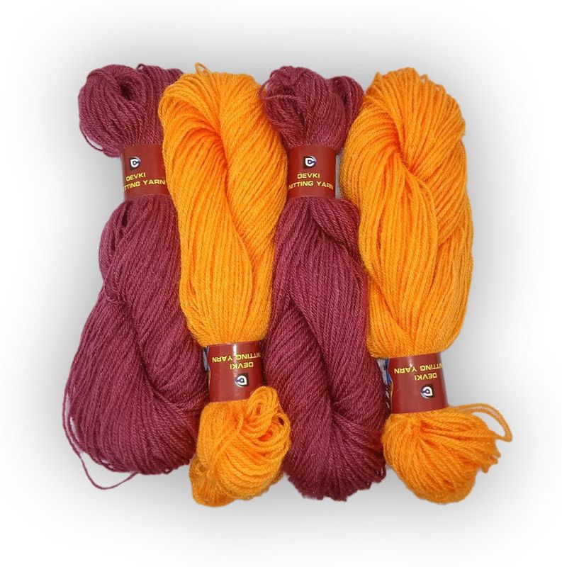 devki knitting yarn PACK OF 200 gm YARN . MULBERRY & LIGHT ORANGE COLOR .
