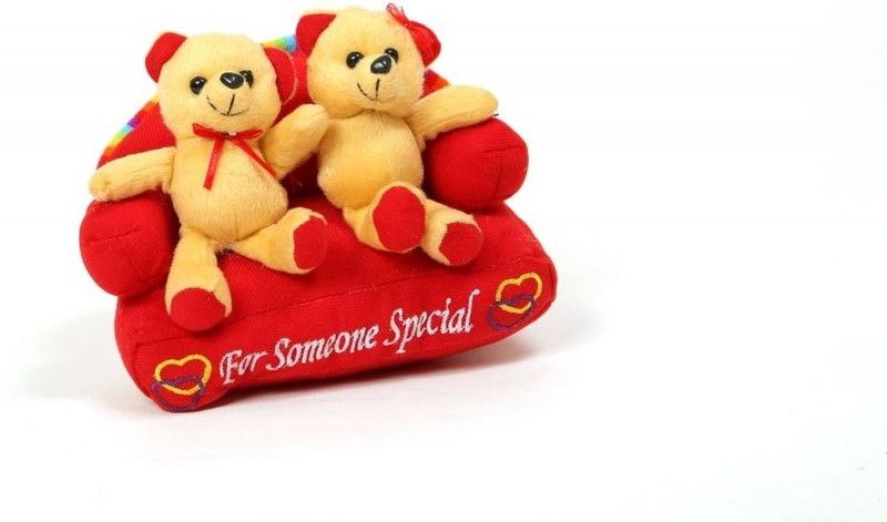 DEALbindaas Valentine Stuff Toy Teddy Bear Couple on Sofa - 15 Cms  (Multicolor)