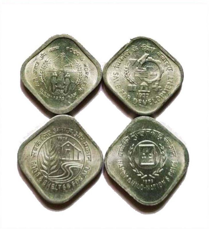 PMW 5 Paise Commemorative Coins - Set Of 4 Coins - F.A.O Series - 1976,1977,1978,1979 - Full Set - Food And Shelter , Food And Work , Save For Development , Happ Child's Nation Ancient Coin Collection  (4 Coins)