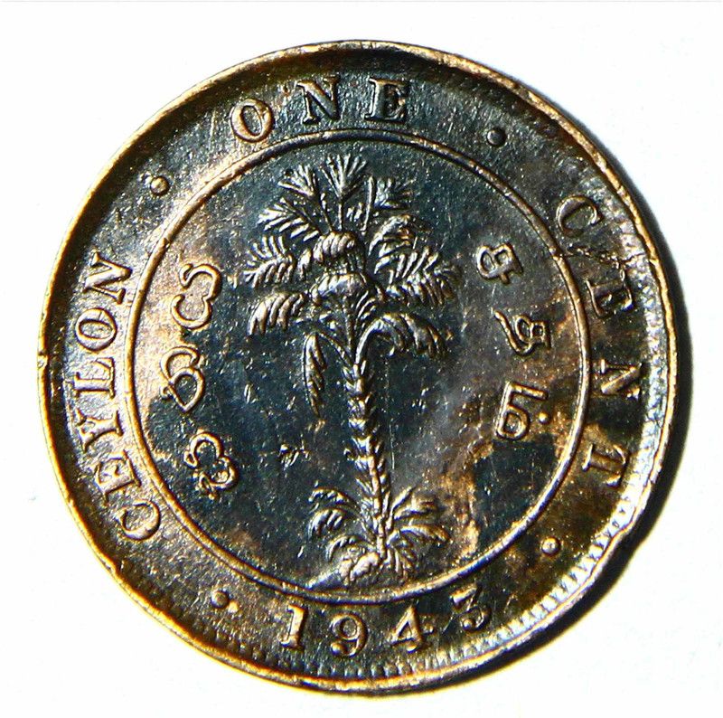 TRADITIONALSHOPPE 1943 CEYLON 1 CENT GEORGE VI COPPER COIN BUYERS WILL GET SAME COIN Medieval Coin Collection  (1 Coins)