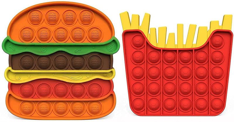 Joy Bukket 2 in 1 Pop It Fidget Toys, pop it Rainbow, Push Pop Bubble Fidget Sensory Toy, Autism Special Needs Silicone Stress Relief Toy, Great Fidget Toy Sensory Toys ( Burger & French Fries)  (Multicolor)