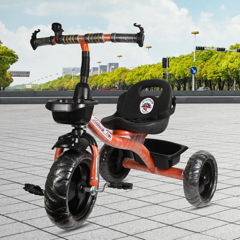 DIYANK DY ORANGE FRONT AND BACK BASKET FOR KIDS AND BABY-01 Tricycle  (Orange, Black)