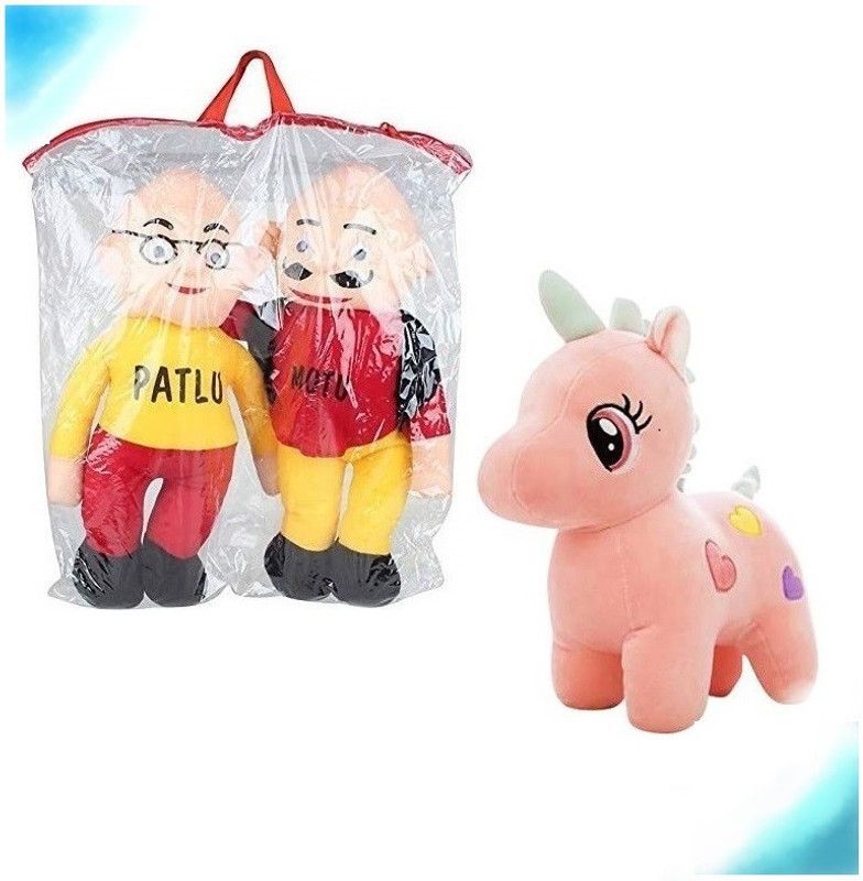 MPR ENTERPRISES Pink Unicorn & Motu Patlu Soft toy for Kids Playing teddy Bear in size Of 30 cm long - 30 cm  (Multicolor)