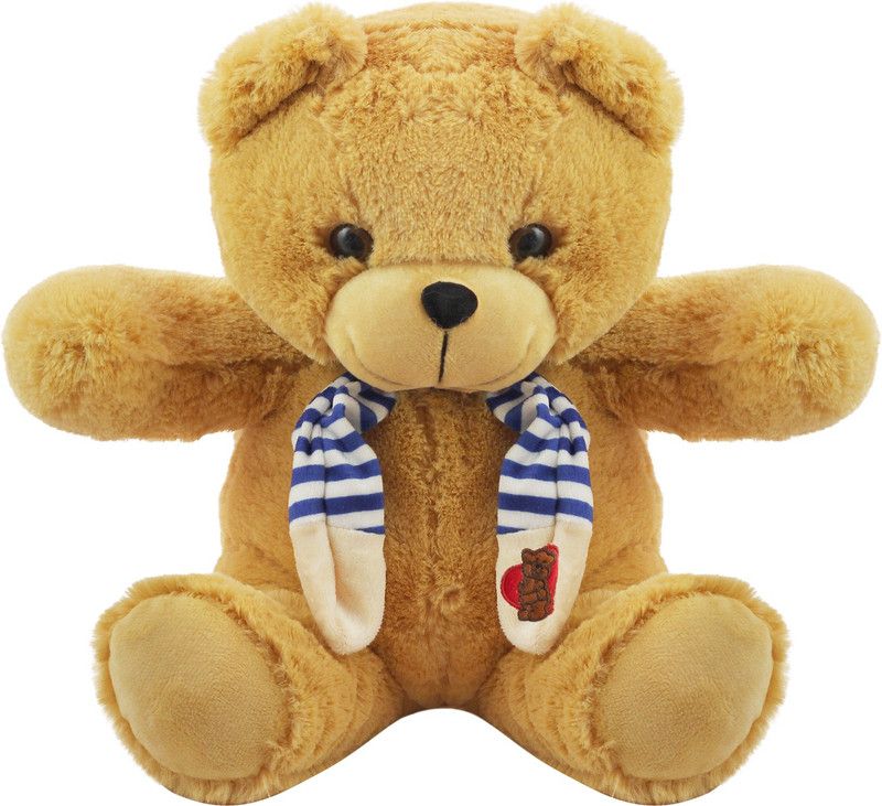DEALbindaas Sitting Teddy Bear With Scarf - 30 cm  (Light Brown)