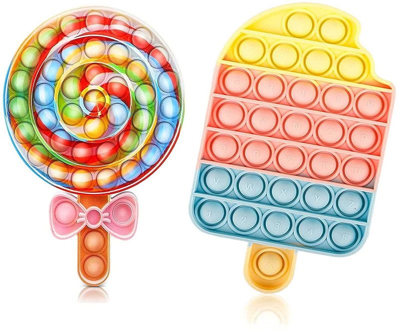 NAMANSHU TEX Popping Toys for Kids,Push Pop Bubble Fidget,Unbreakable,Washable,Food Grade,Anti Stress Relief Sensory Autism Toys for Girls 1+ Year (Set of 2(Lollipop + Round)  (Multicolor)
