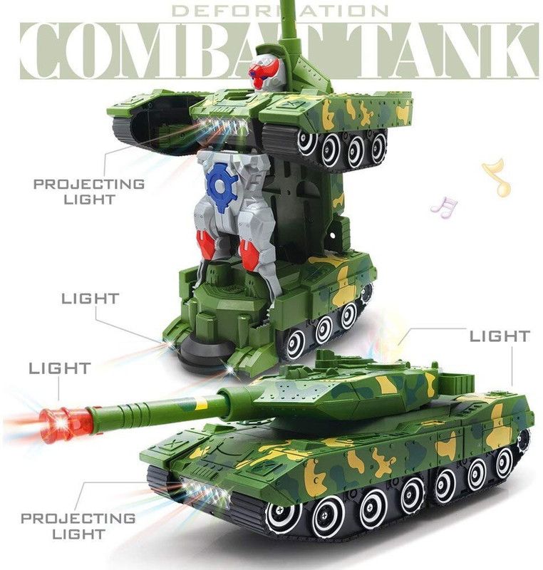 VRUX Deformation Robot Army T-90 Combat Tank With Light (Multicolor)  (Green, Pack of: 1)