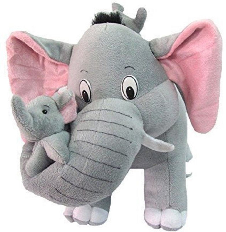 SANA TOYS Cute Mother Elephant with Two Baby Stuffed Soft Plush Toy - 32 cm  (Grey)