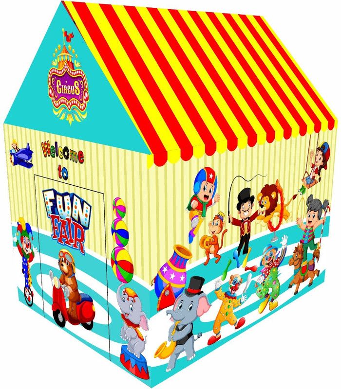 Delfa Jumbo Size Extremely Light Weight , Water Proof Kids Play Tent House for 10 Year Old Girls and Boys with Free Theme mask(Circus)  (Multicolor)