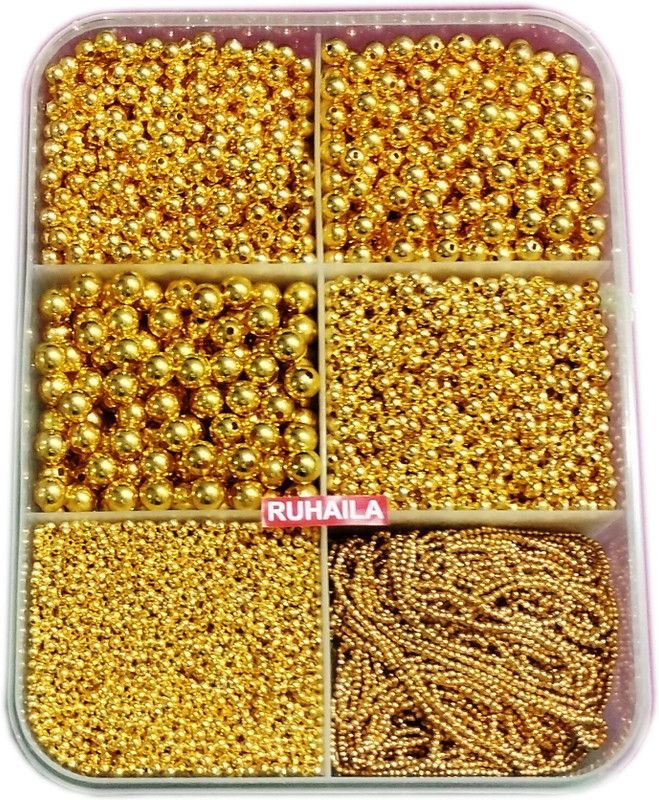 RUHAILA 2.5+4+6+8+10+12 MM GOLDEN PEARL PLASTIC BEADS FOR JWELLERY CRAFT 5000 PCS