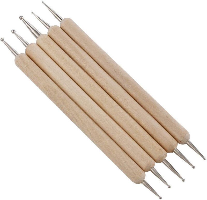 DEZIINE 5 Pcs Double Ended Stainless Steel Ball Stylus Wooden Tool Set for Clay, Pottery, Ceramic