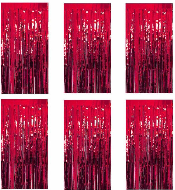 Urvi Creations 6 Pcs Red Colour 3ft x 6ft Tinsel Metallic Foil Fringe Curtains Party Stage Backdrop Simmer Curtain for Valentines Day Wedding,Anniversary, Birthday