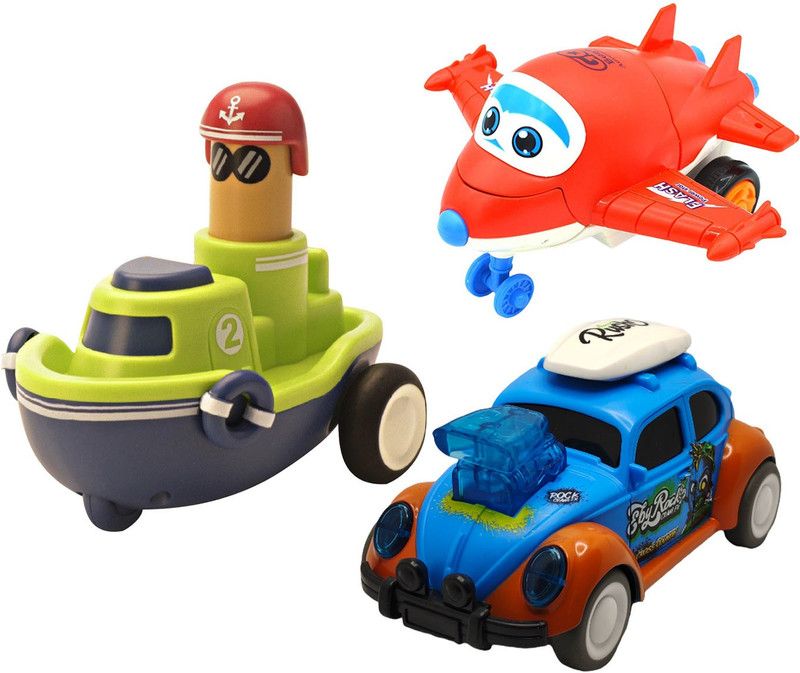 Vaniha Unbreakable Four-Wheel Drive Friction Powered Diecast Toy Set-H101  (Multicolor, Pack of: 3)